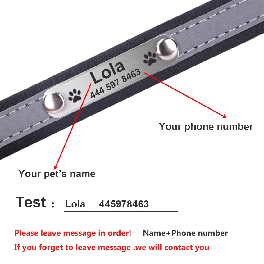 Personalized  LeatherEngraved ID Reflective Pet Collar