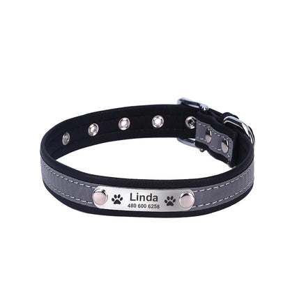 Personalized  LeatherEngraved ID Reflective Pet Collar