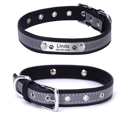 Personalized  LeatherEngraved ID Reflective Pet Collar