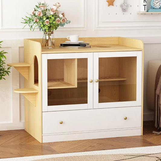Side Table W/ Hidden Cat Condo and Litter Box