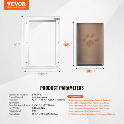 Pet Door Aluminum Frame with Lock and Flap System