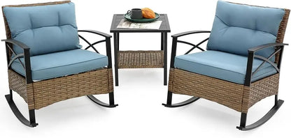 Grey 3 Pieces  Wicker Rocker Chairs W/ Table