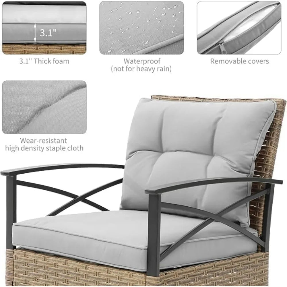 Grey 3 Pieces  Wicker Rocker Chairs W/ Table