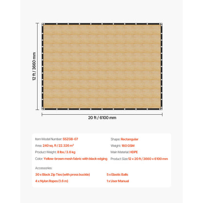 90% Sun Shade Cloth 10x10/ 12/20ft