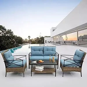 Grey 3 Pieces  Wicker Rocker Chairs W/ Table