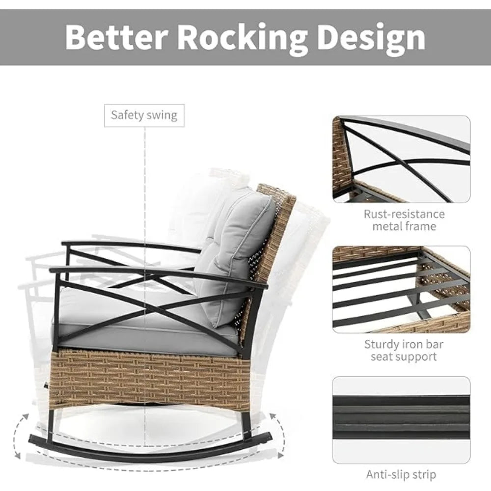 Grey 3 Pieces  Wicker Rocker Chairs W/ Table