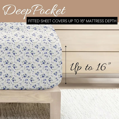 4 Piece Queen Sheet Set ,Light Blue Floral