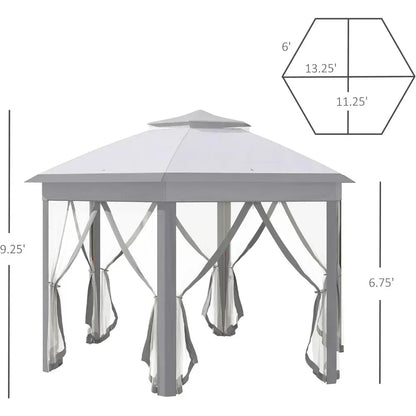13' X 13' Hexagonal Canopy Shelter With 6 Zippered Mesh