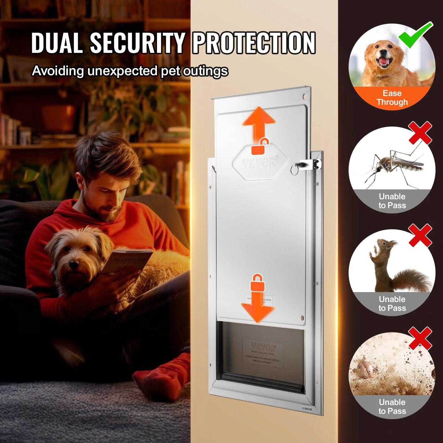 Pet Door Aluminum Frame with Lock and Flap System