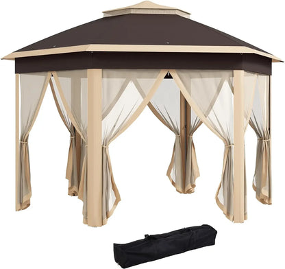 13' X 13' Hexagonal Canopy Shelter With 6 Zippered Mesh