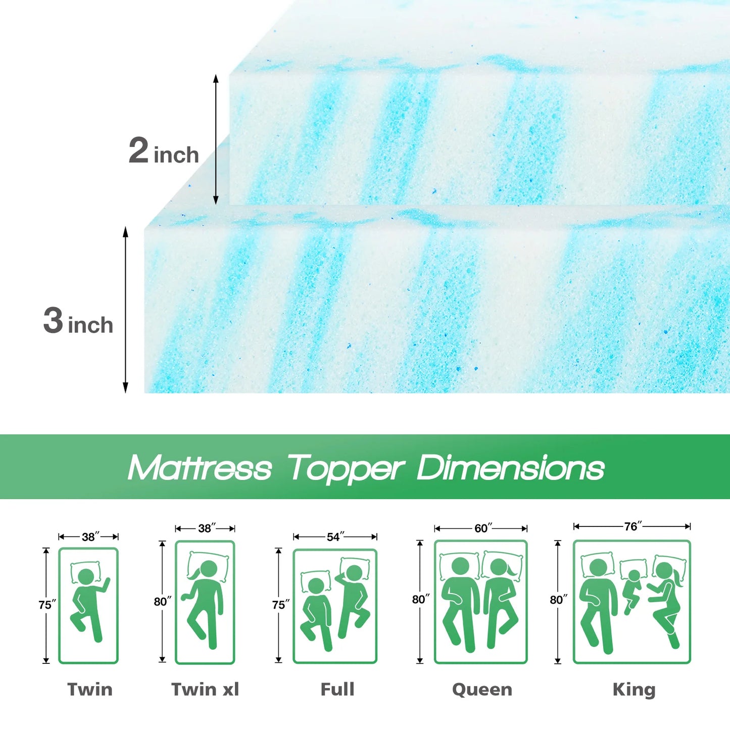 2-3 Inch Gel Memory Foam Mattress Topper Full size