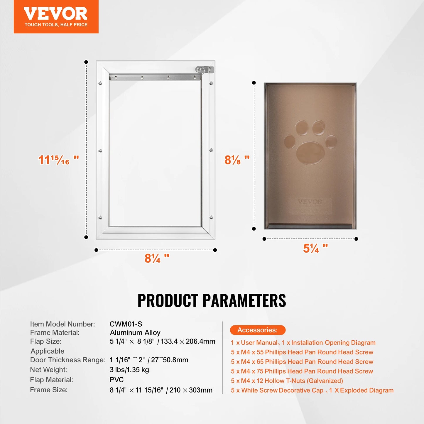 Pet Door Aluminum Frame with Lock and Flap System
