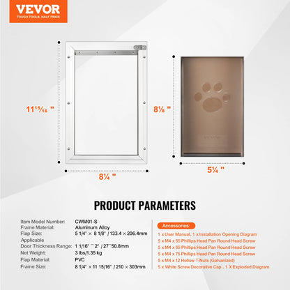Pet Door Aluminum Frame with Lock and Flap System