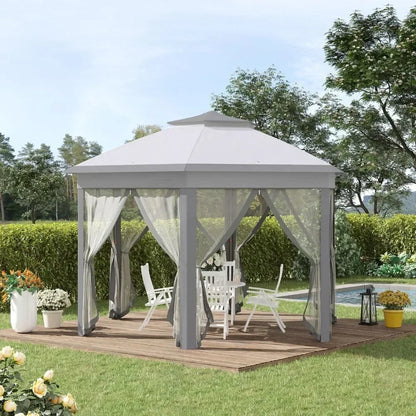 13' X 13' Hexagonal Canopy Shelter With 6 Zippered Mesh
