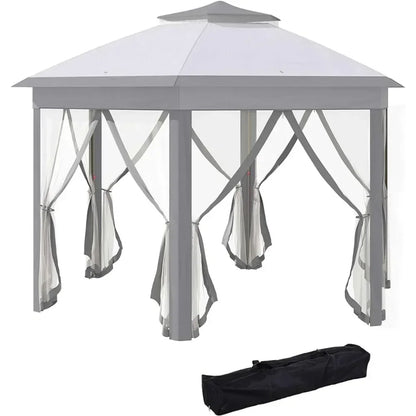 13' X 13' Hexagonal Canopy Shelter With 6 Zippered Mesh