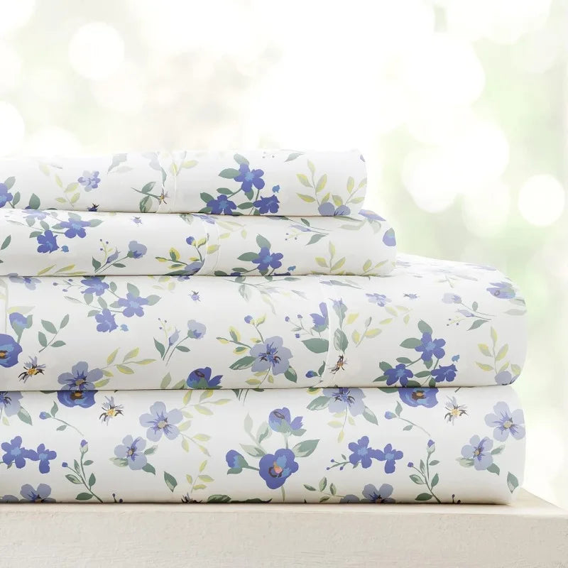 4 Piece Queen Sheet Set ,Light Blue Floral