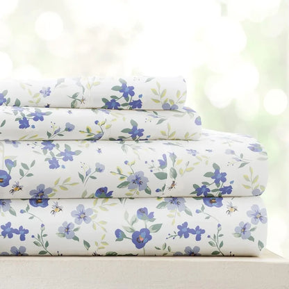 4 Piece Queen Sheet Set ,Light Blue Floral