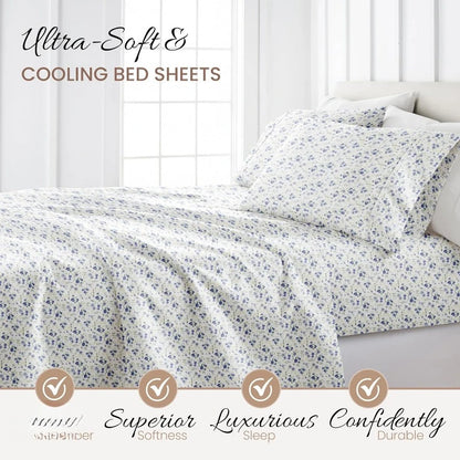 4 Piece Queen Sheet Set ,Light Blue Floral