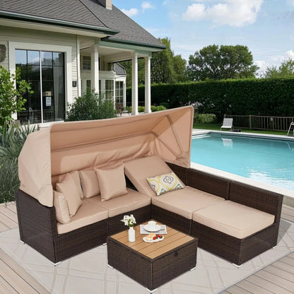 6 Pieces Sectional Sofa Set, with Adjustable Cover