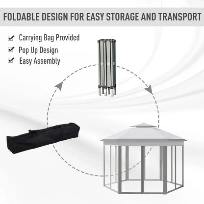 13' X 13' Hexagonal Canopy Shelter With 6 Zippered Mesh