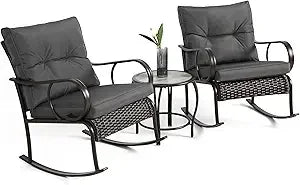 Grey 3 Pieces  Wicker Rocker Chairs W/ Table