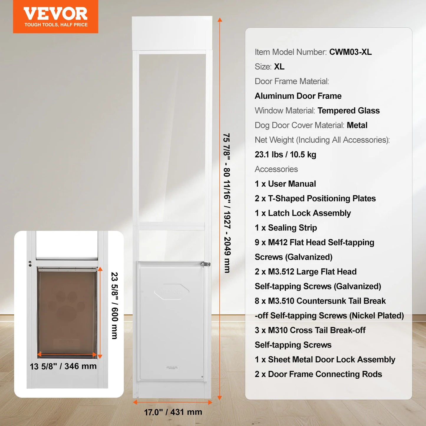 Sliding Doors Tempered Glass Pet Door