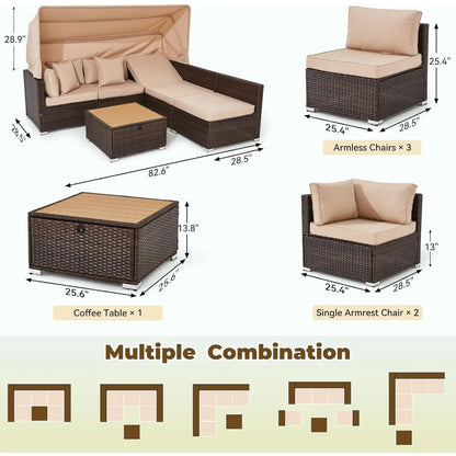 6 Pieces Sectional Sofa Set, with Adjustable Cover