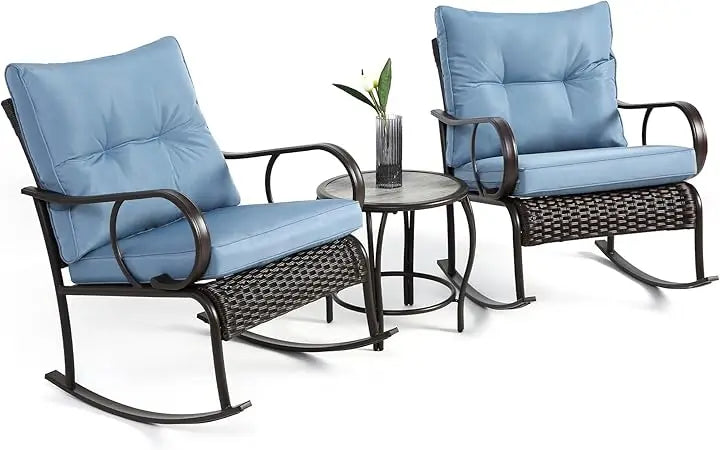 Grey 3 Pieces  Wicker Rocker Chairs W/ Table