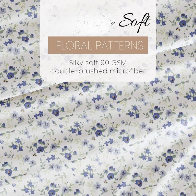4 Piece Queen Sheet Set ,Light Blue Floral