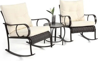 Grey 3 Pieces  Wicker Rocker Chairs W/ Table