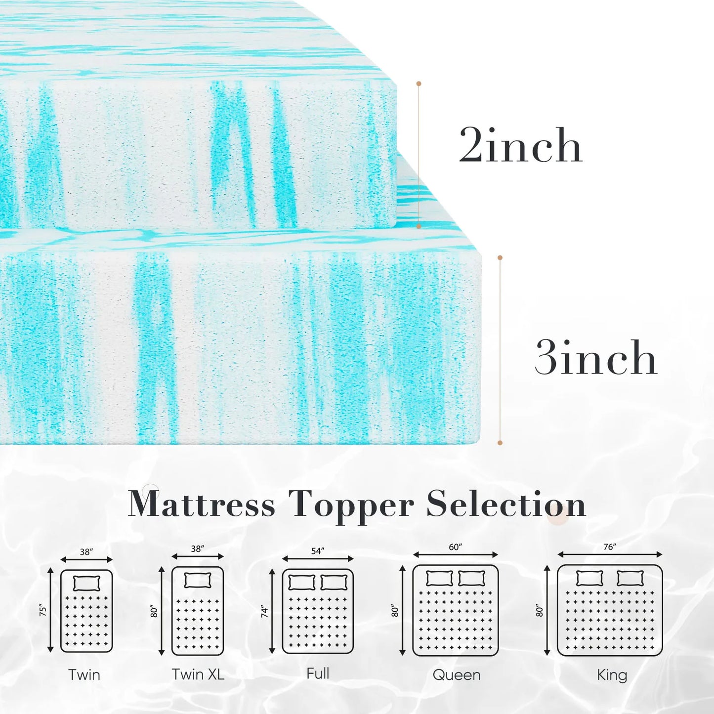 2-3 Inch Gel Memory Foam Mattress Topper Full size