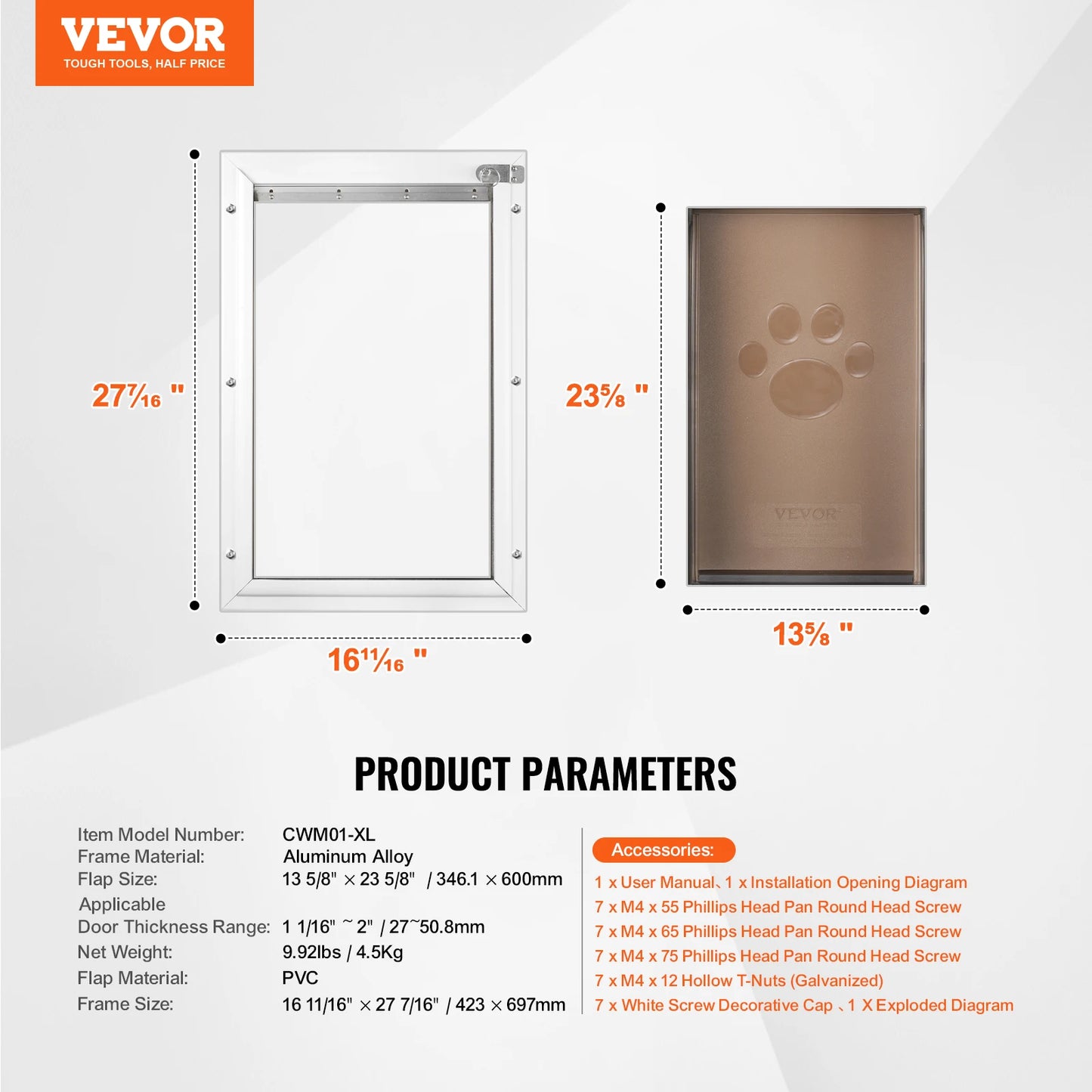 Pet Door Aluminum Frame with Lock and Flap System