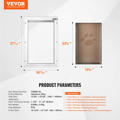 Pet Door Aluminum Frame with Lock and Flap System